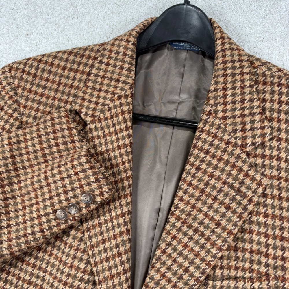 Polo Ralph Lauren Sport Coat Mens Brown Houndstooth Hand Loomed Scotland Blazer